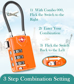 TSA Approved Luggage Cable Lock for Suitcase, Gym Locker & Toolbox (Orange Pack)