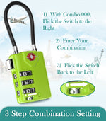 TSA Approved Luggage Cable Lock for Suitcase, Gym Locker & Toolbox (Lime Pack)