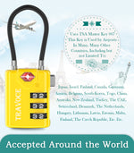 TSA Approved Luggage Cable Lock for Suitcase, Gym Locker & Toolbox (Yellow Pack)