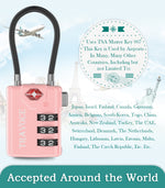 TSA Approved Luggage Cable Lock for Suitcase, Gym Locker & Toolbox (Pink Pack)