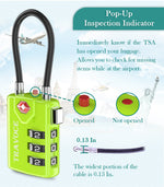 TSA Approved Luggage Cable Lock for Suitcase, Gym Locker & Toolbox (Lime Pack)