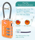 TSA Approved Luggage Cable Lock for Suitcase, Gym Locker & Toolbox (Orange Pack)