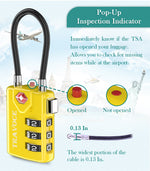 TSA Approved Luggage Cable Lock for Suitcase, Gym Locker & Toolbox (Yellow Pack)