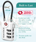 TSA Approved Luggage Cable Lock for Suitcase, Gym Locker & Toolbox (White Pack)