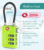 TSA Approved Luggage Cable Lock for Suitcase, Gym Locker & Toolbox (Lime Pack)