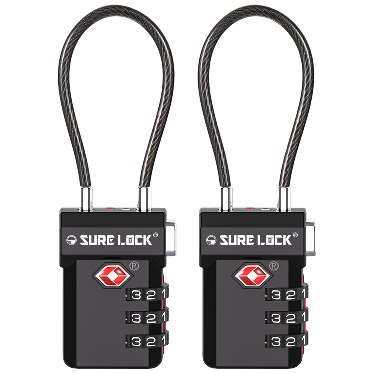 Candado SureLock TSA de cable y 3 dígitos (pack negro)