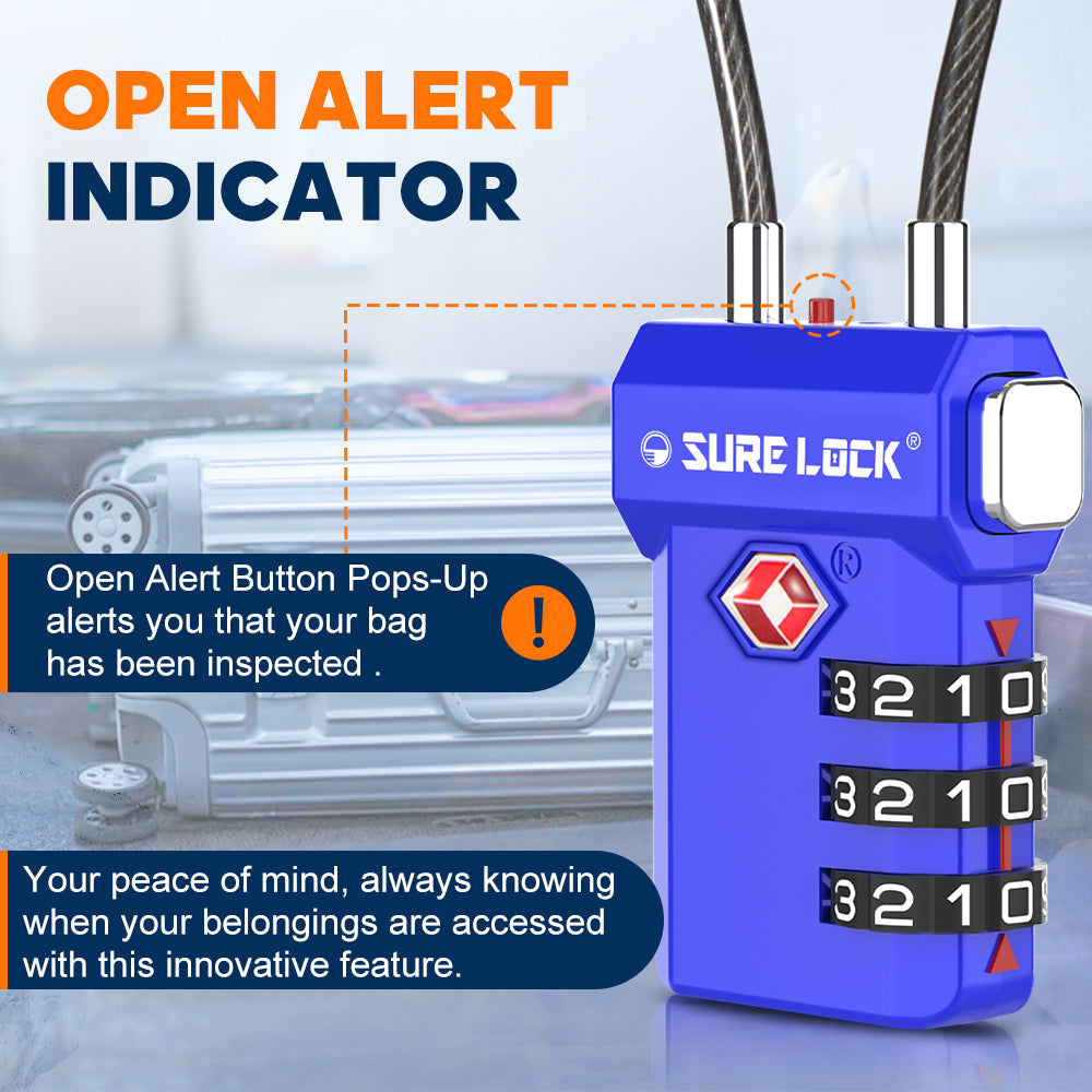 TSA Approved 3-Digit Combination Cable Lock (Blue Pack) - LockSelect 