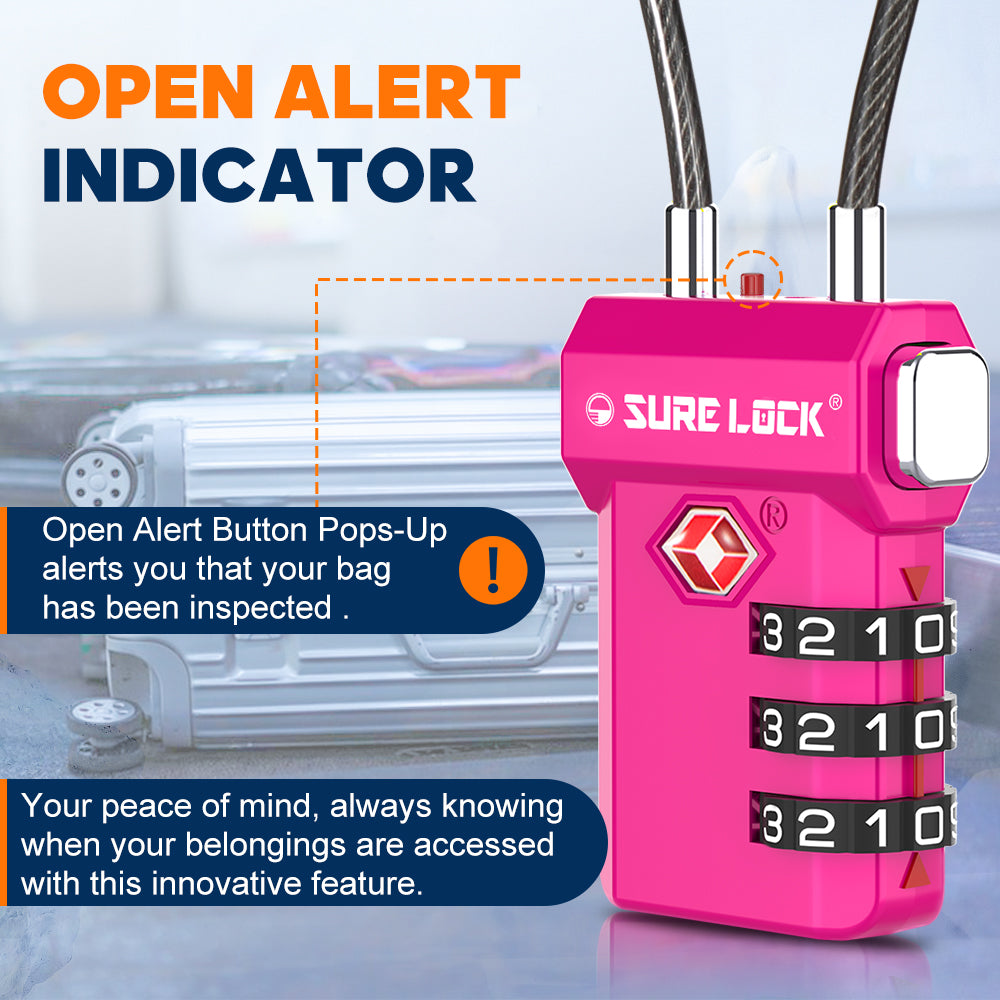 TSA Approved 3-Digit Combination Cable Lock (Rose Red Pack) - LockSelect 