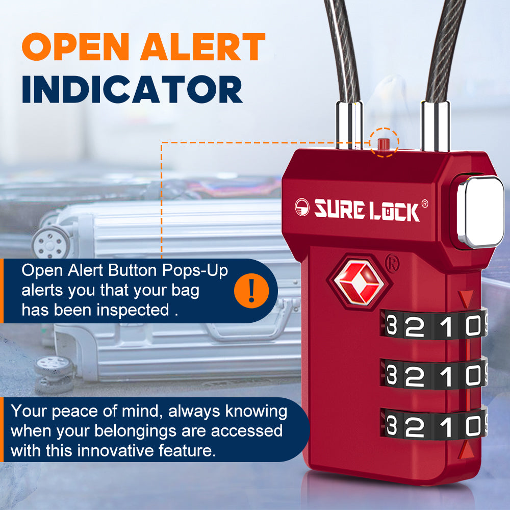 TSA Approved 3-Digit Combination Cable Lock (Red Pack) - LockSelect 