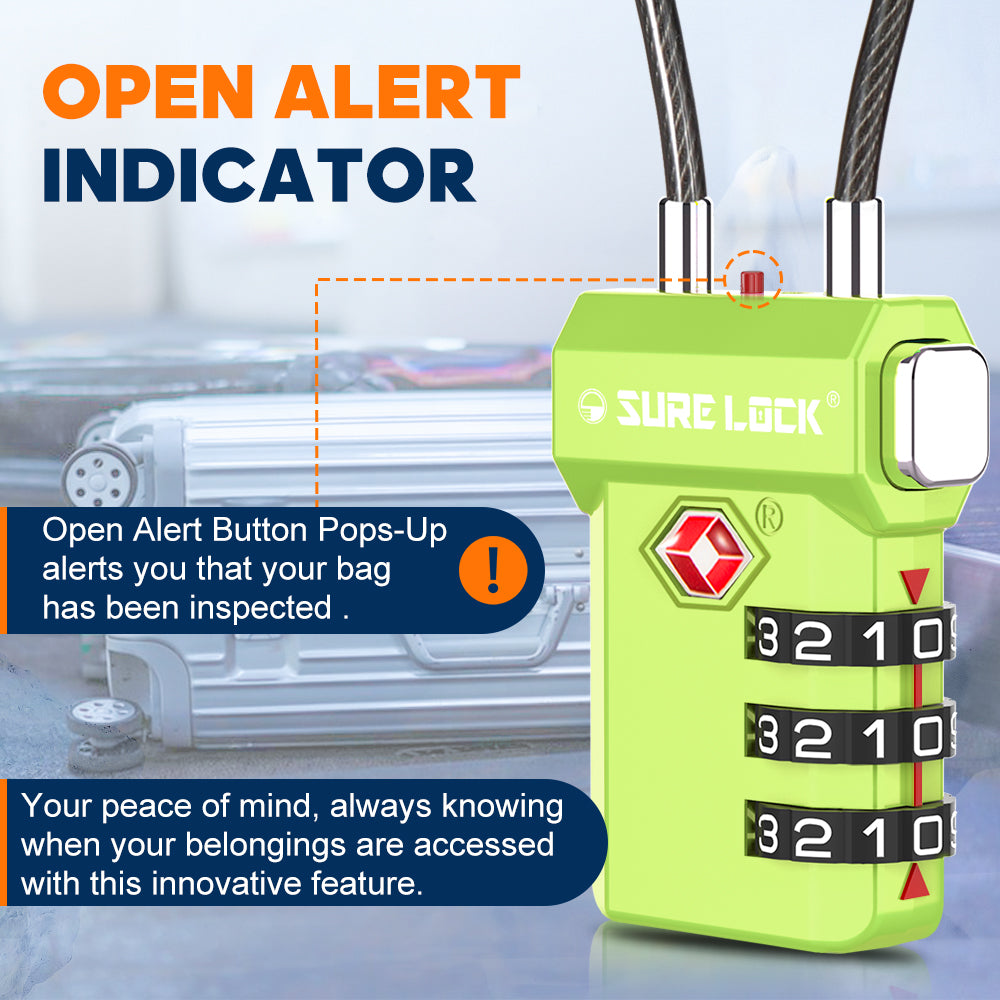 TSA Approved 3-Digit Combination Cable Lock (Green Pack) - LockSelect 