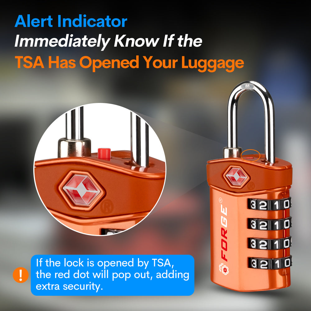 Forge TSA Approved 4-Digit Combination Lock with Open Alert, Orange Pack