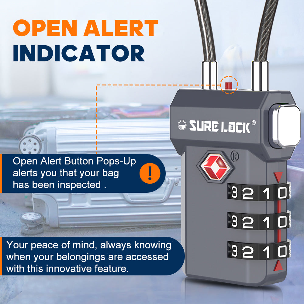 TSA Approved 3-Digit Combination Cable Lock (Grey Pack) - LockSelect 