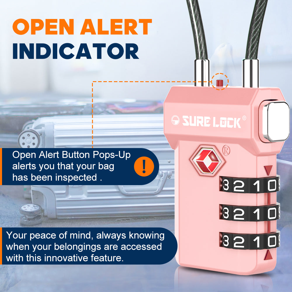 TSA Approved 3-Digit Combination Cable Lock – (Pink Pack) - LockSelect 