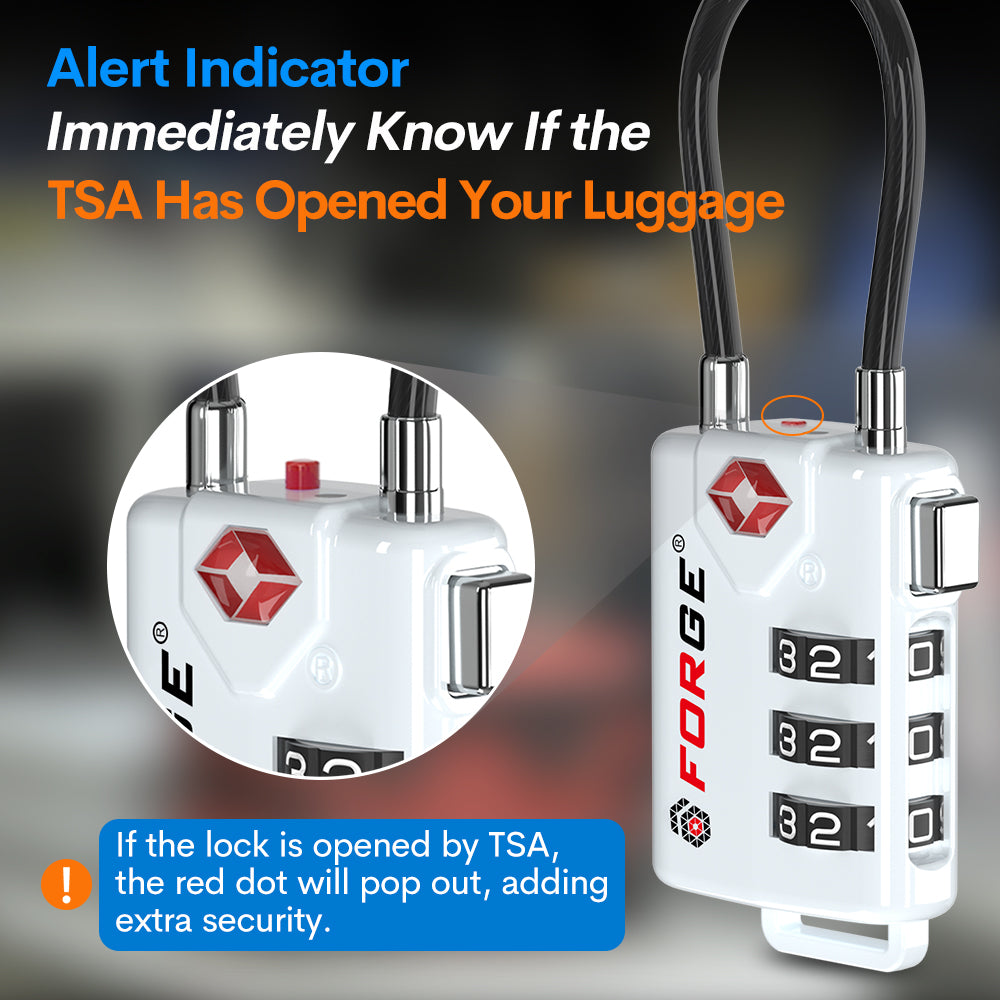 Forge TSA Approved Cable Luggage Lock with Easy-to-Read Dials (Eagle Series, White Pack)