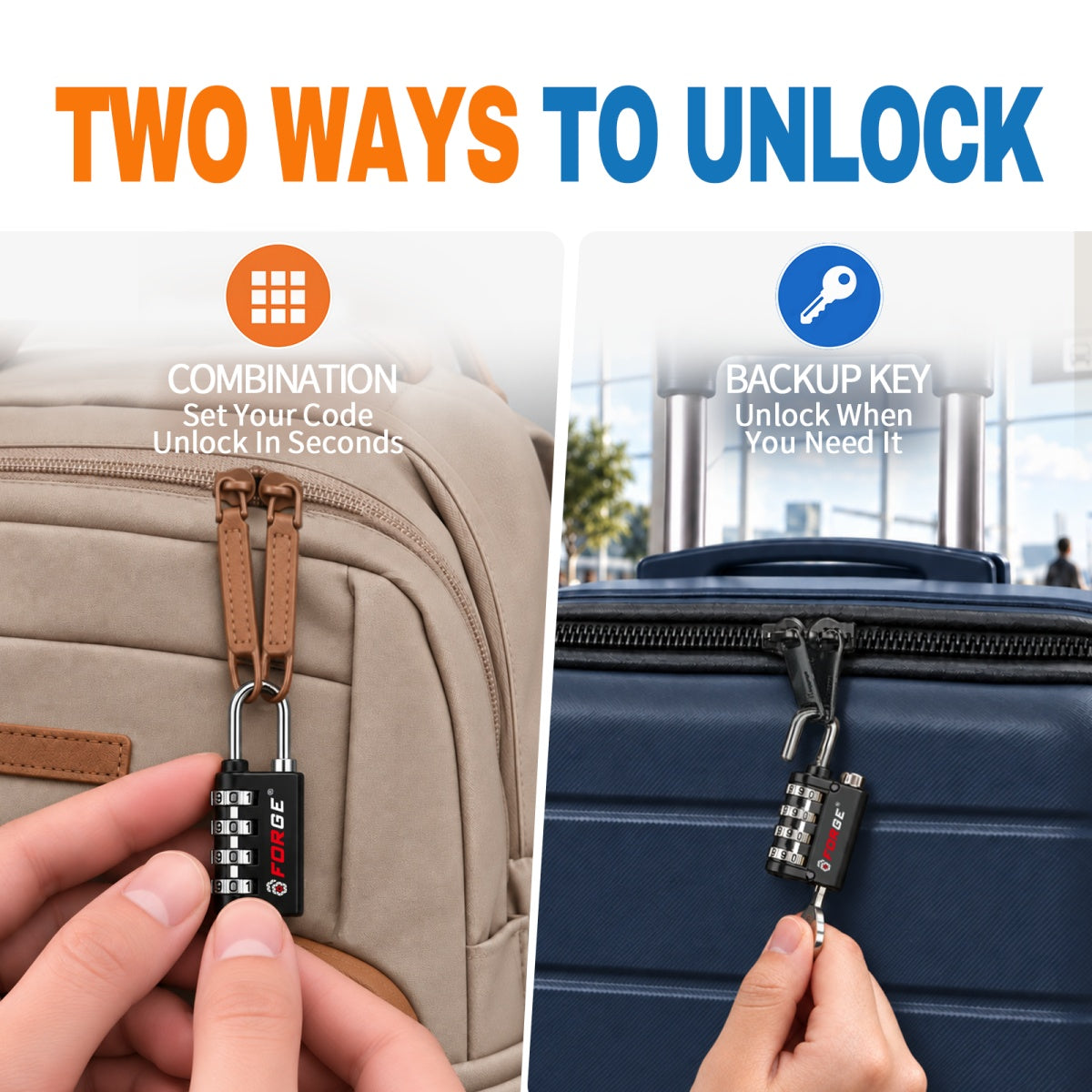 Forge Twin Guard Dual-Access Combination Padlock with Key - Black