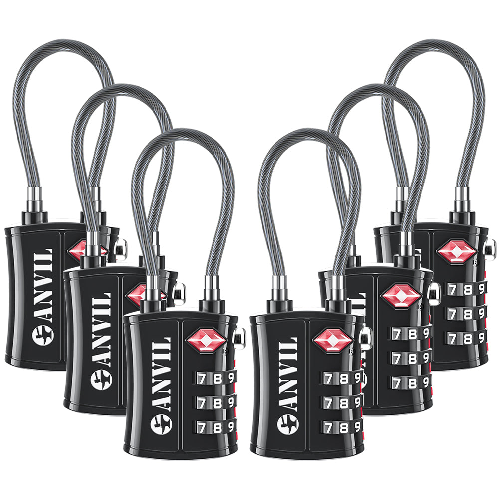 TSA Approved Cable Travel Lock – 3-Digit Combination with Zinc Alloy Body(Black Pack) - LockSelect 