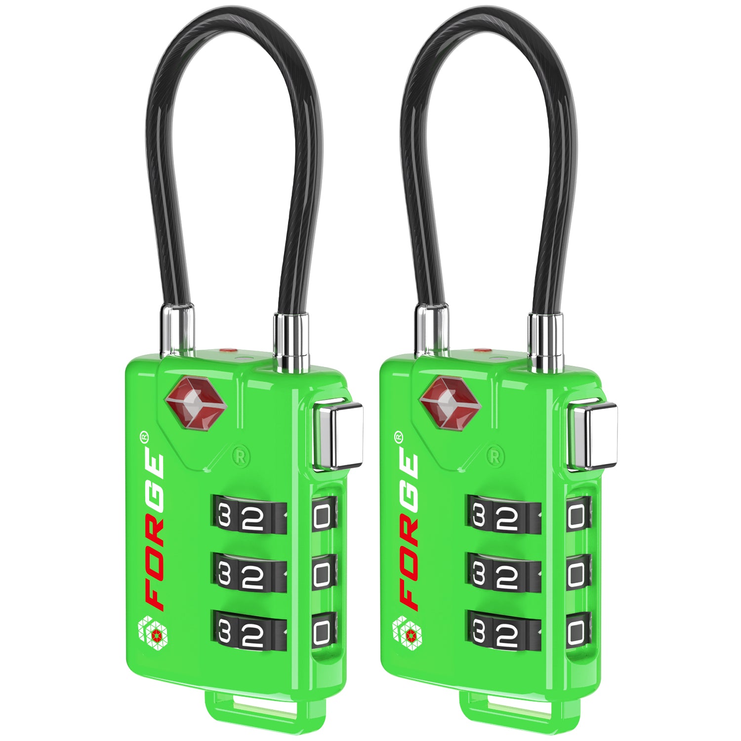 Forge TSA Approved Cable Luggage Lock with Easy-to-Read Dials (Eagle Series, Green Pack)