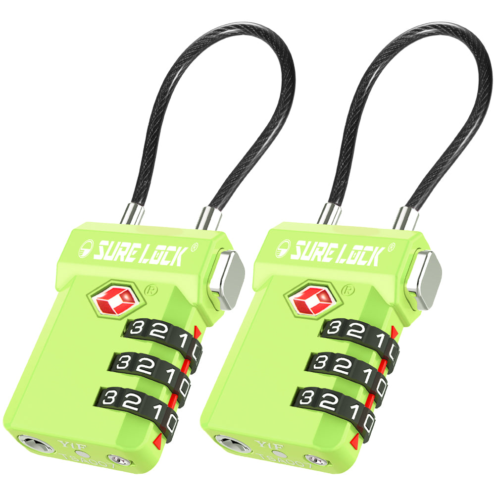 TSA Approved 3-Digit Combination Cable Lock (Green Pack) - LockSelect 