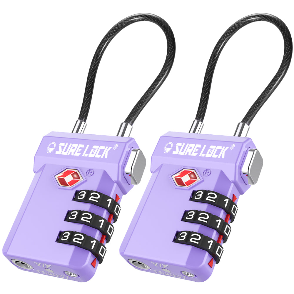TSA Approved 3-Digit Combination Cable Lock – (Purple Pack) - LockSelect 