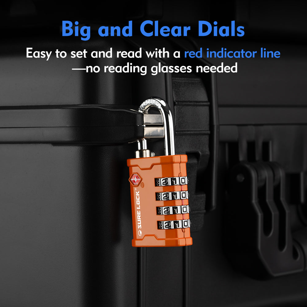 TSA 4-Digit Combination Luggage Padlock – All Metal Travel Lock (Orange Pack) - LockSelect 