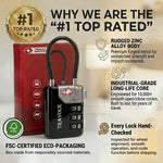 TSA Approved Luggage Cable Lock for Suitcase, Gym Locker & Toolbox (Black Pack)