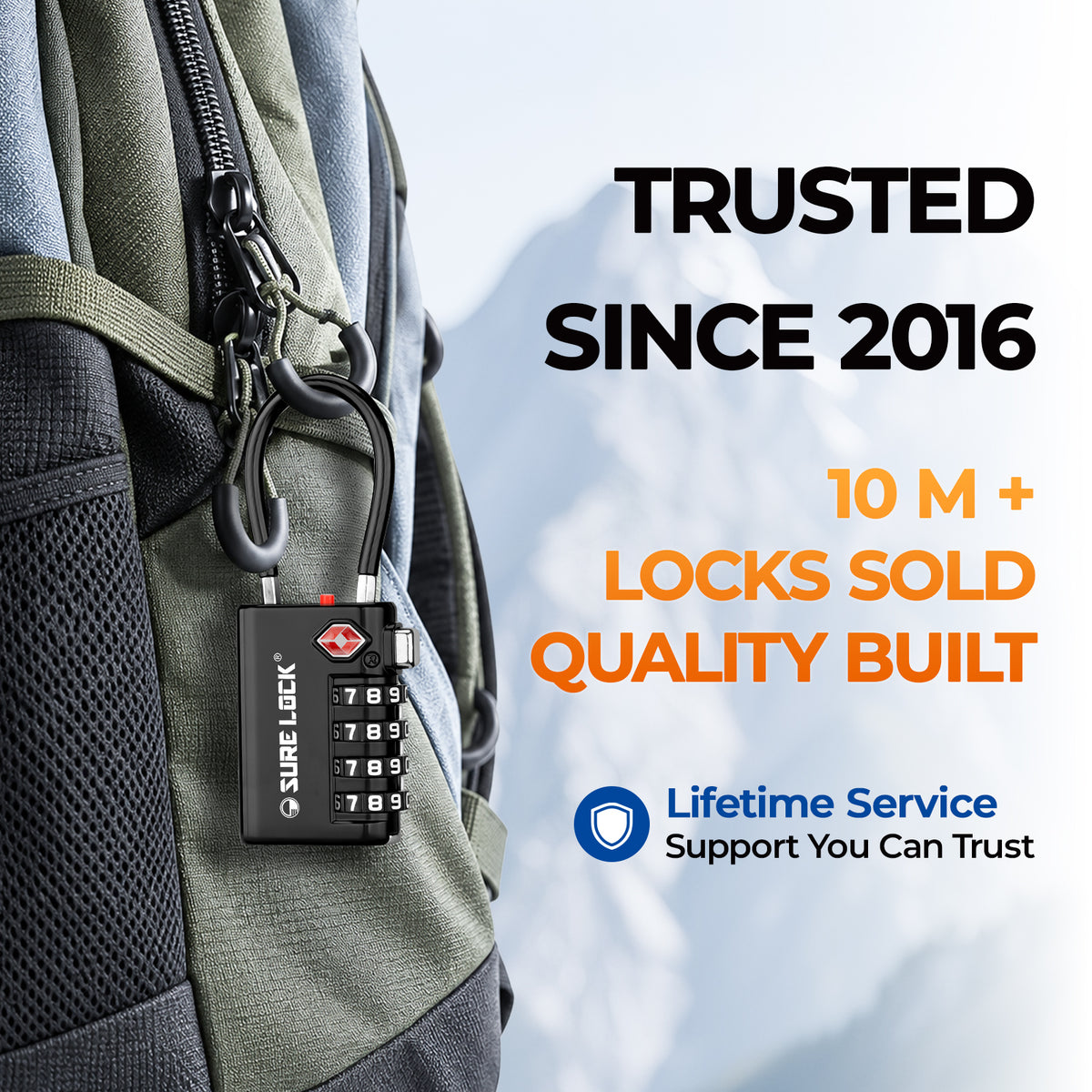TSA-Approved 4-Digit Cable Luggage Lock with Backup Key & Open Alert (Black)