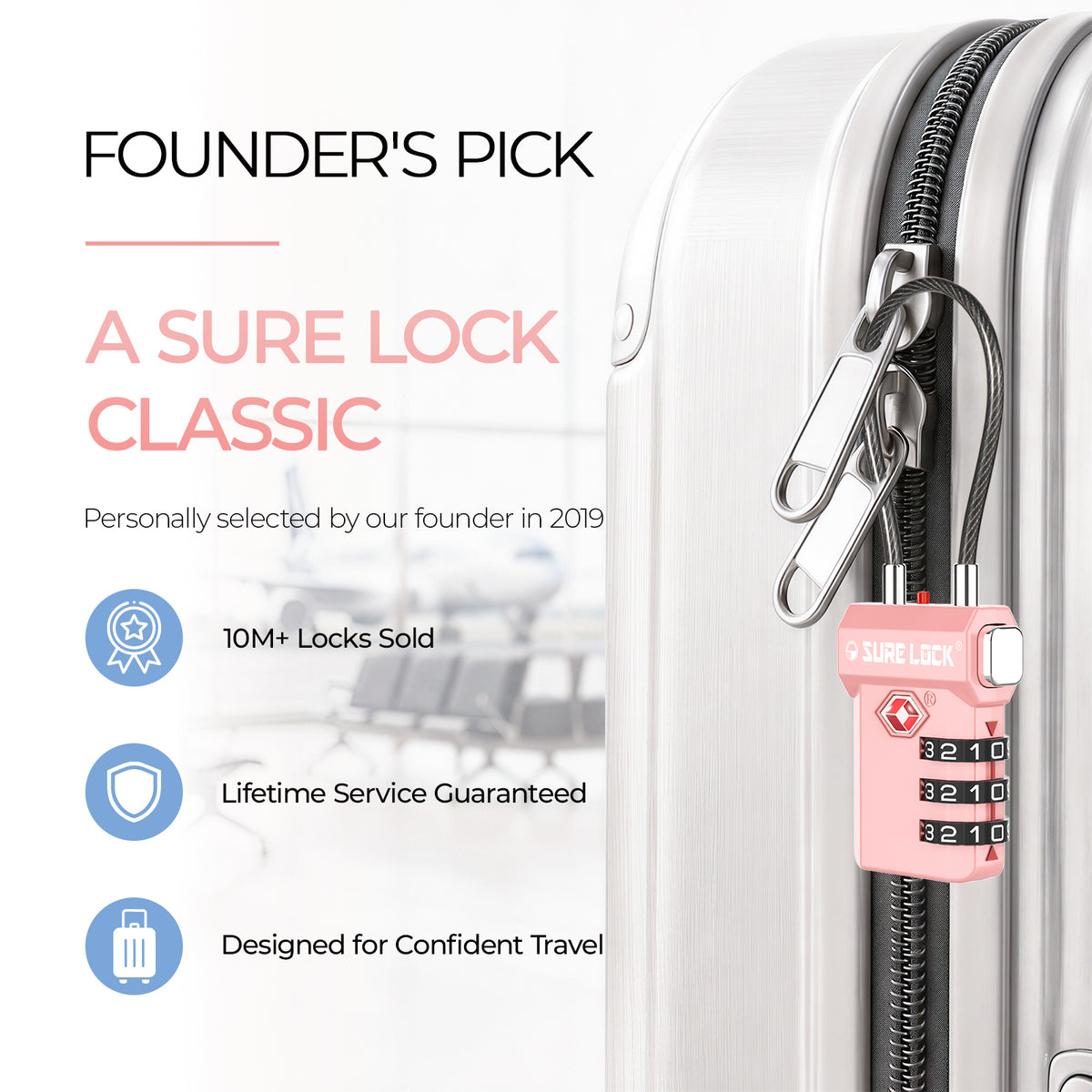 TSA-Approved Cable Luggage Locks - Pink