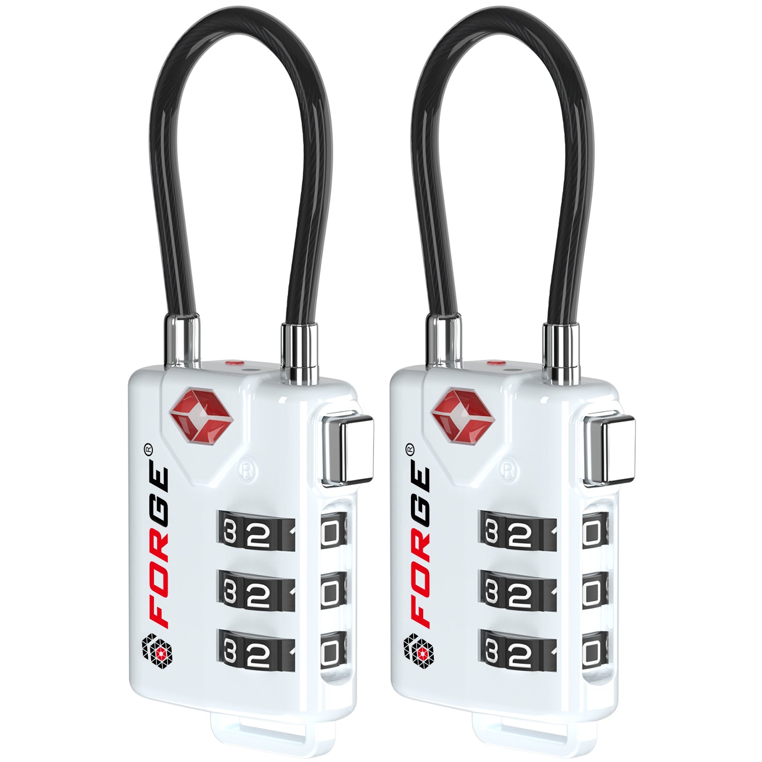Forge TSA Approved Cable Luggage Lock with Easy-to-Read Dials (Eagle Series, White Pack)