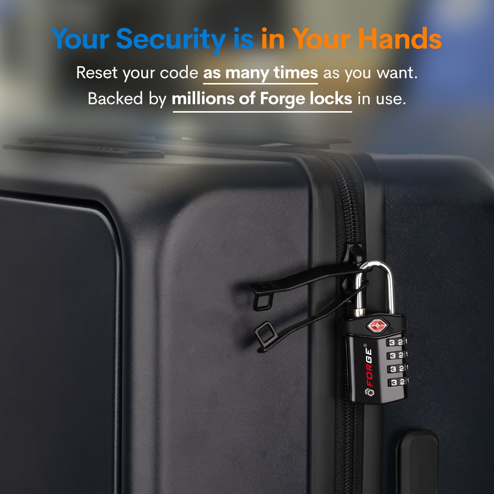 Forge TSA Approved 4-Digit Combination Lock with Open Alert, Black Pack