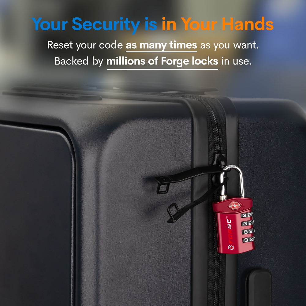 Forge TSA Approved 4-Digit Combination Lock with Open Alert, Red Pack