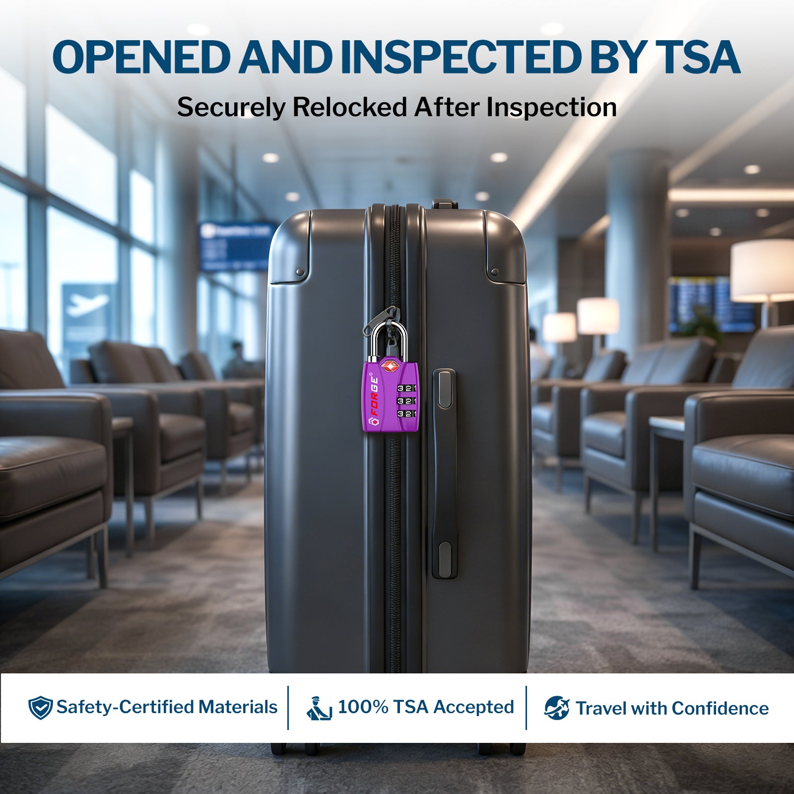 Forge TSA-Approved Luggage Lock: 3-Digit Combination, Open Alert Indicator（Titan Series Purple Pack）