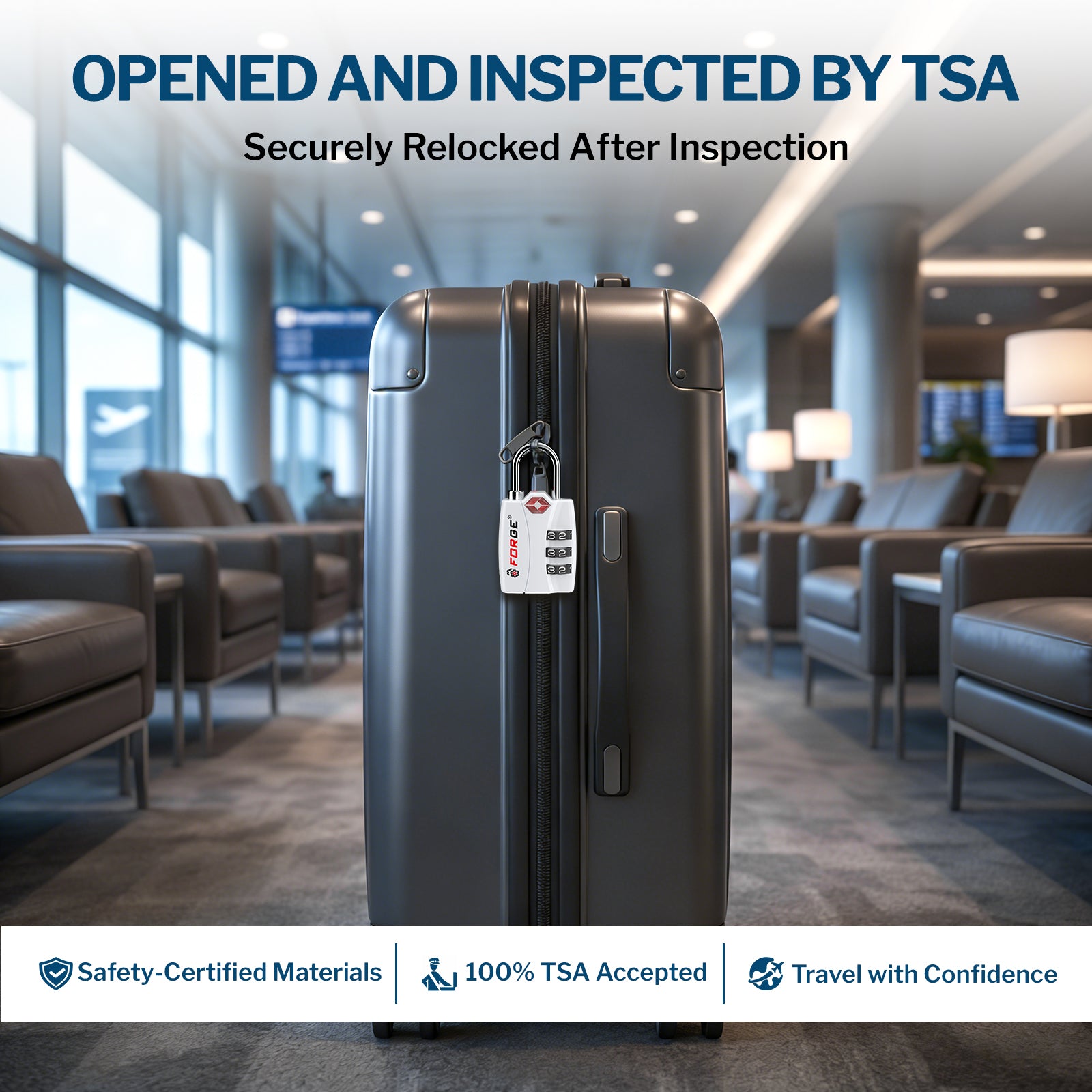 Forge TSA-Approved Luggage Lock: 3-Digit Combination, Open Alert Indicator （Titan Series, White Pack）