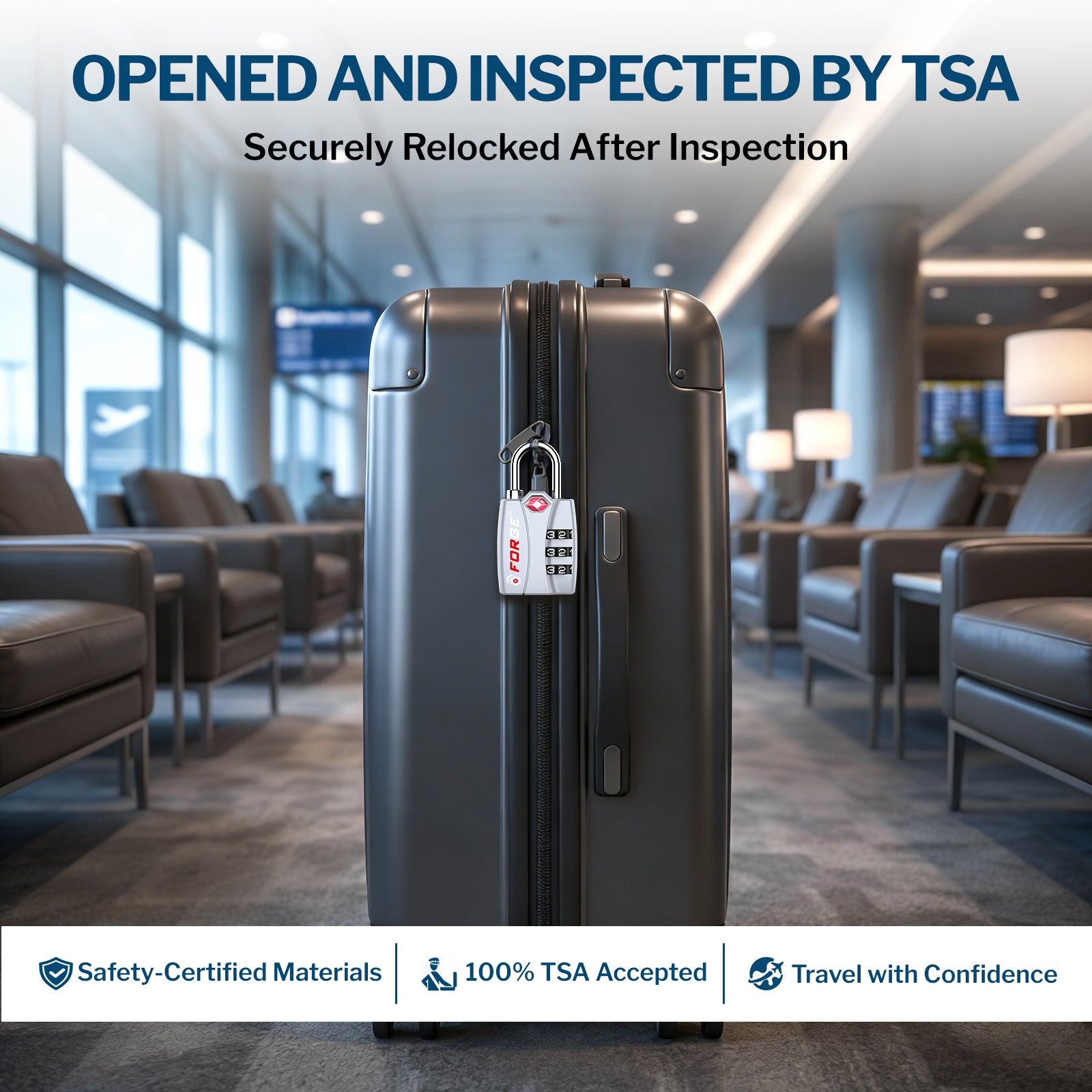 Forge TSA-Approved Luggage Lock: 3-Digit Combination, Open Alert Indicator（Titan Series Silver Pack）