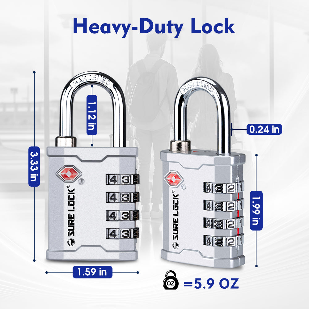 TSA Luggage Padlock – Ideal for Gun Cases, Transport Equipment (Silver Pack) - LockSelect 