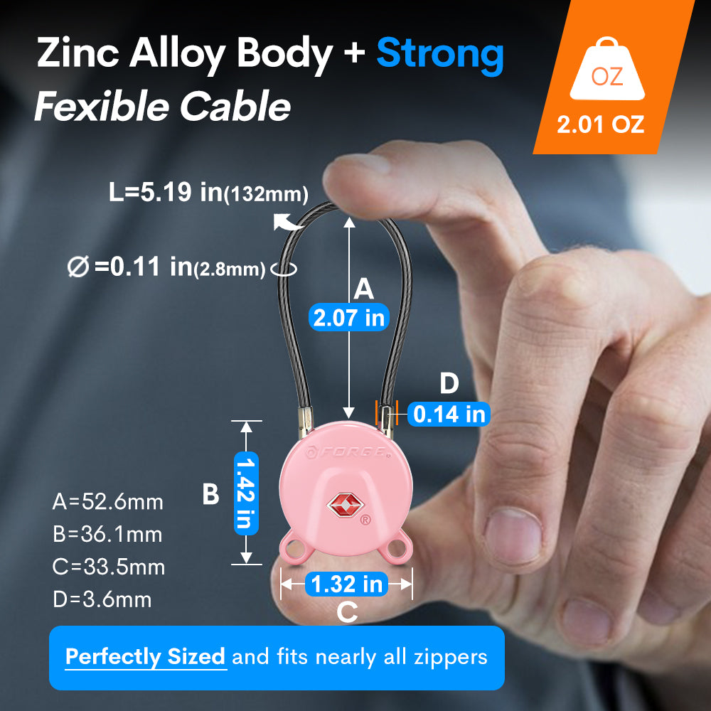 Forge TSA006 Dimple Key Cable Locks (Koala Series, Pink 2 Pack)