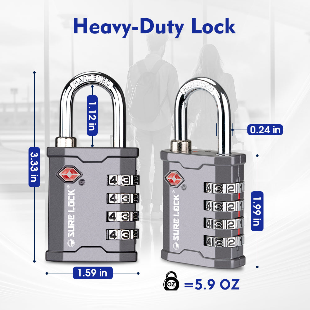 TSA Accepted Combination Luggage Padlock – Ideal for Gun Cases, Transport Equipment, and More (Grey Pack) - LockSelect 