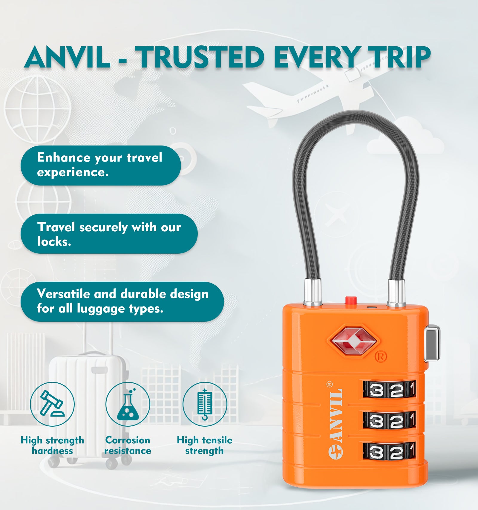 TSA Approved Luggage Lock with Inspection Indicator (Orange Pack)