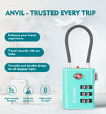 ANVIL High Security TSA008 Combination Travel Lock with Inspection Indicator (Cyan Pack)