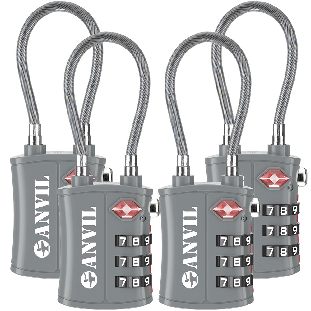 TSA Approved Cable Travel Lock – 3-Digit Combination with Zinc Alloy Body(Grey Pack) - LockSelect 