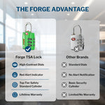 Forge TSA-Approved Luggage Lock: 3-Digit Combination, Open Alert Indicator （Titan Series, Green Pack）