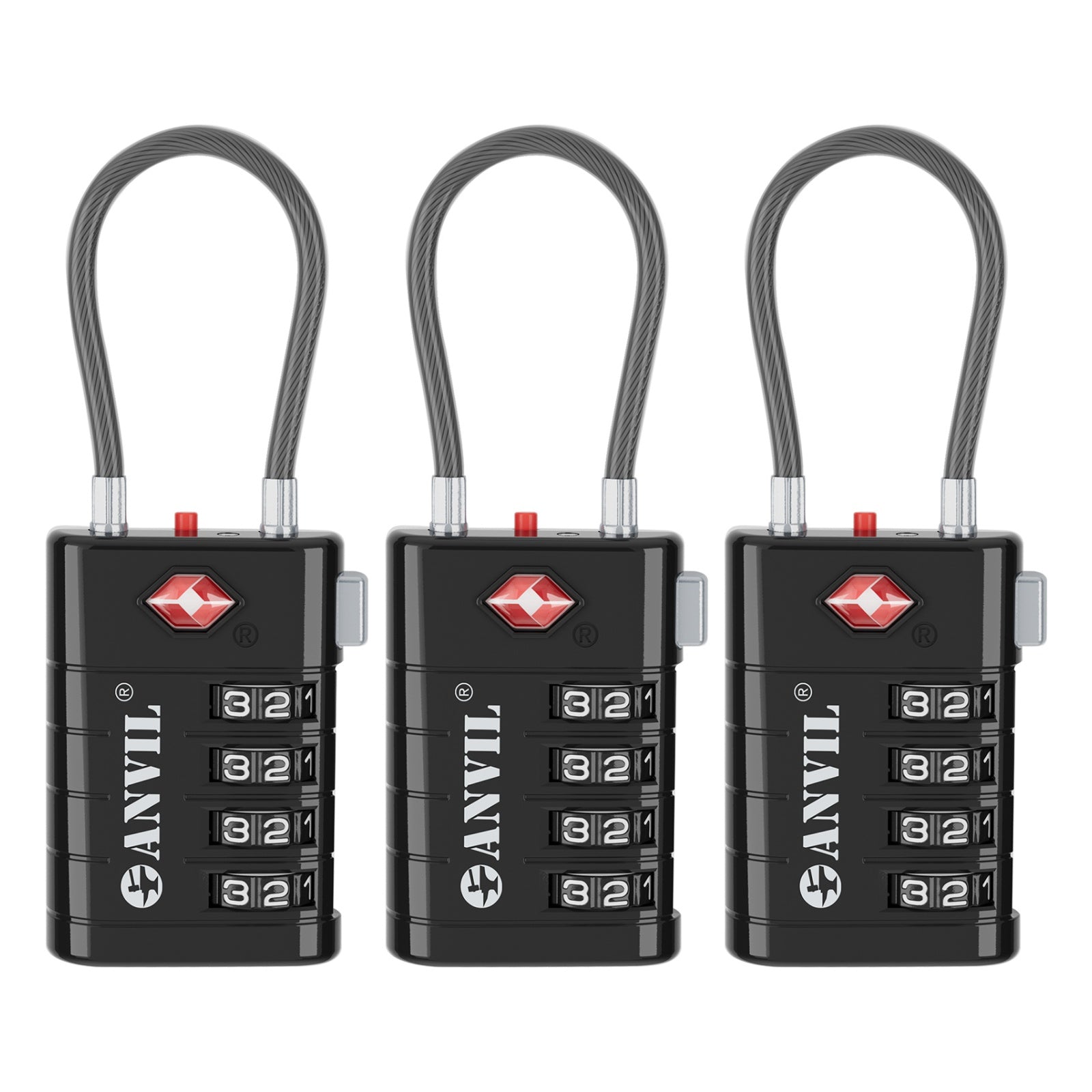4-Digit TSA Approved Luggage Lock – TSA008 Core with Alert Indicator (Black Pack)
