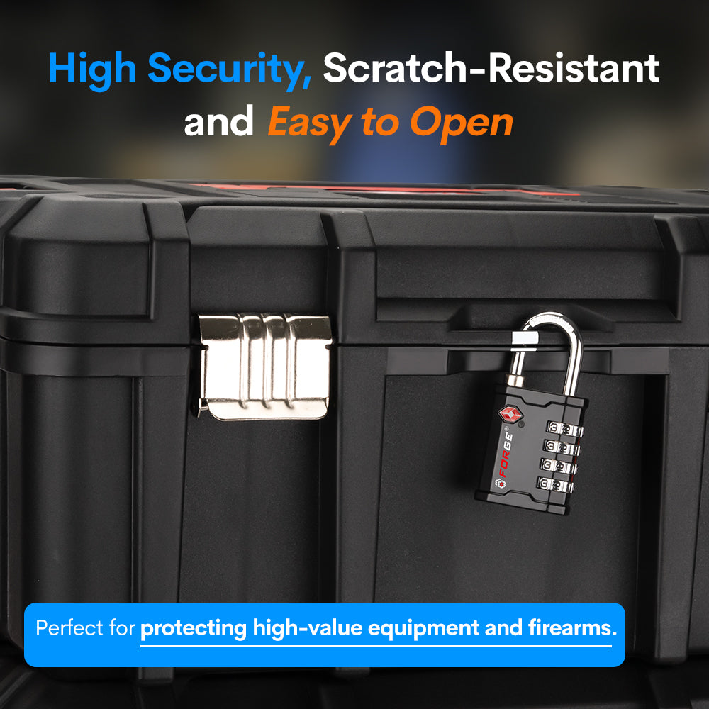 Forge 4-Digit Heavy Duty TSA Approved Lock for Travel & Gym, Black Pack