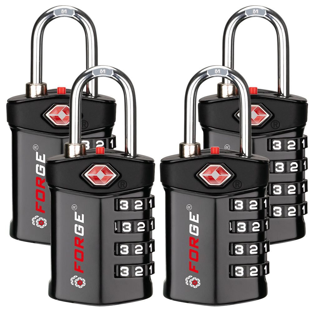 Forge TSA Approved 4-Digit Combination Lock with Open Alert, Black Pack