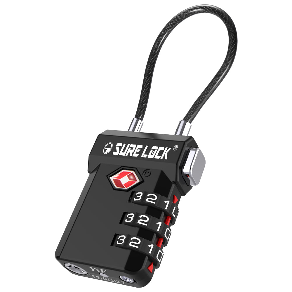 TSA Approved 3-Digit Combination Cable Lock (Black Pack) - LockSelect 