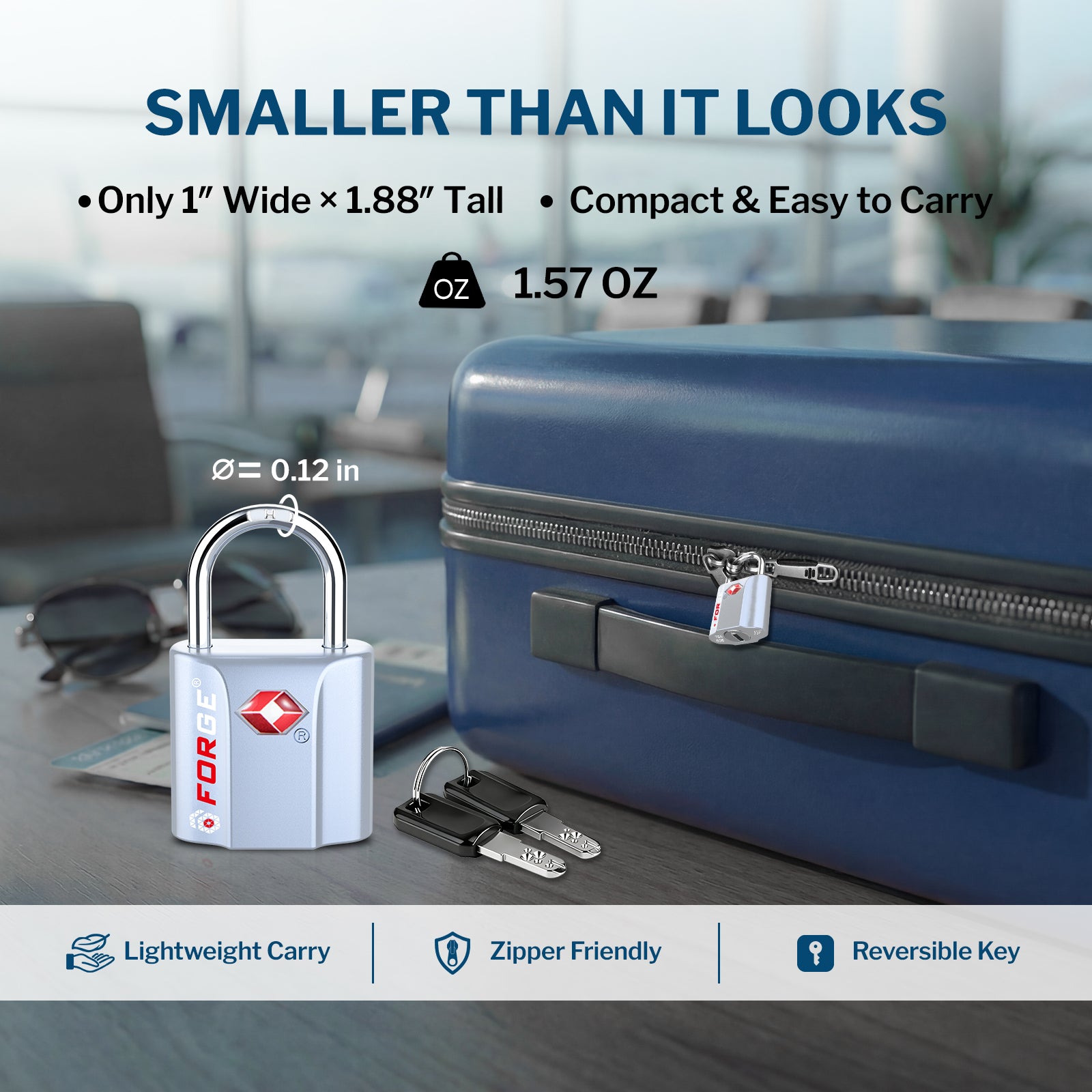 Forge TSA Approved Key Locks for Travel - Compact Alloy (OX Series, Silver Pack)