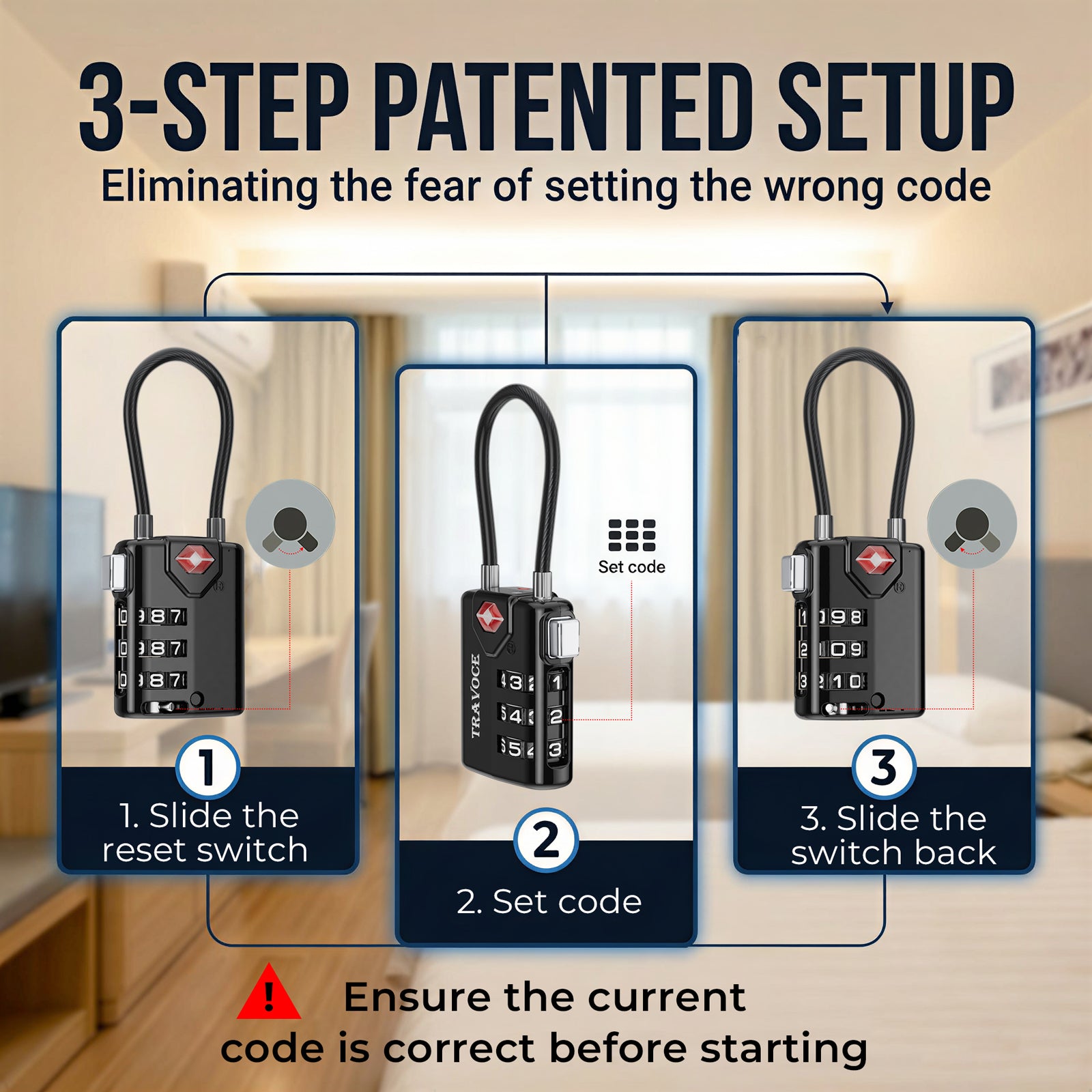 TSA Approved Luggage Cable Lock for Suitcase, Gym Locker & Toolbox (Black Pack)