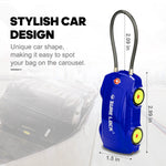 Car-Shaped TSA Luggage Lock – 4-Digit Cable (Blue) - LockSelect 