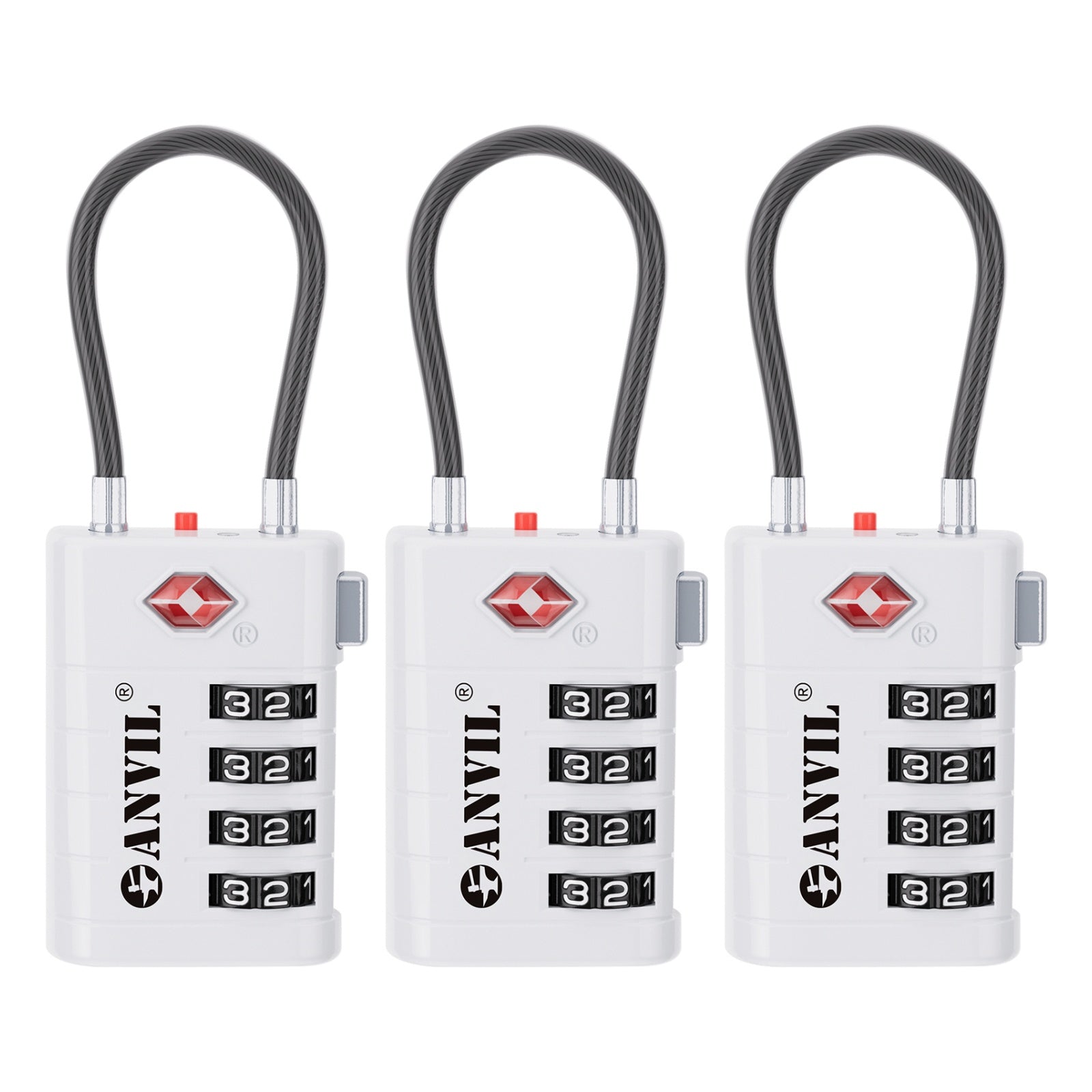 4-Digit TSA Approved Luggage Lock – TSA008 Core with Alert Indicator (White Pack)