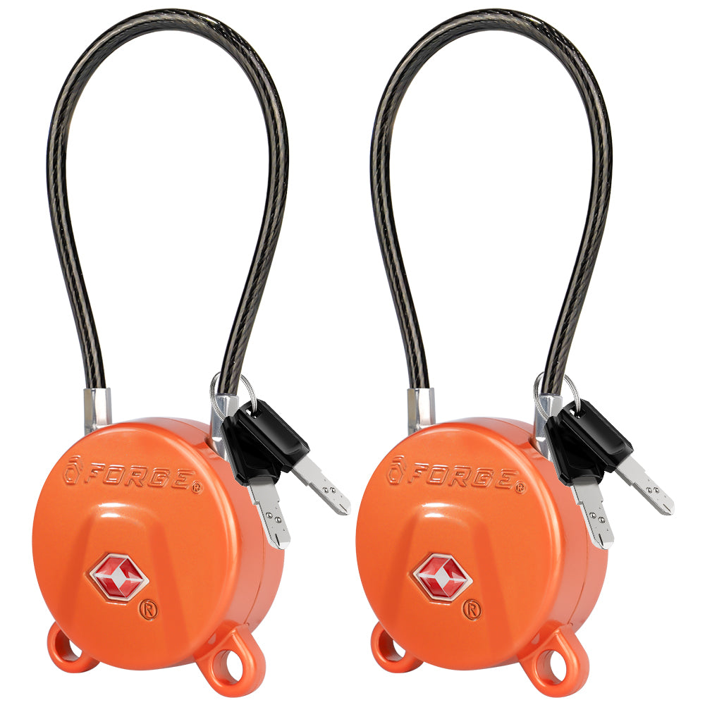 Forge TSA006 Dimple Key Cable Locks (Koala Series, Orange 2 Pack)