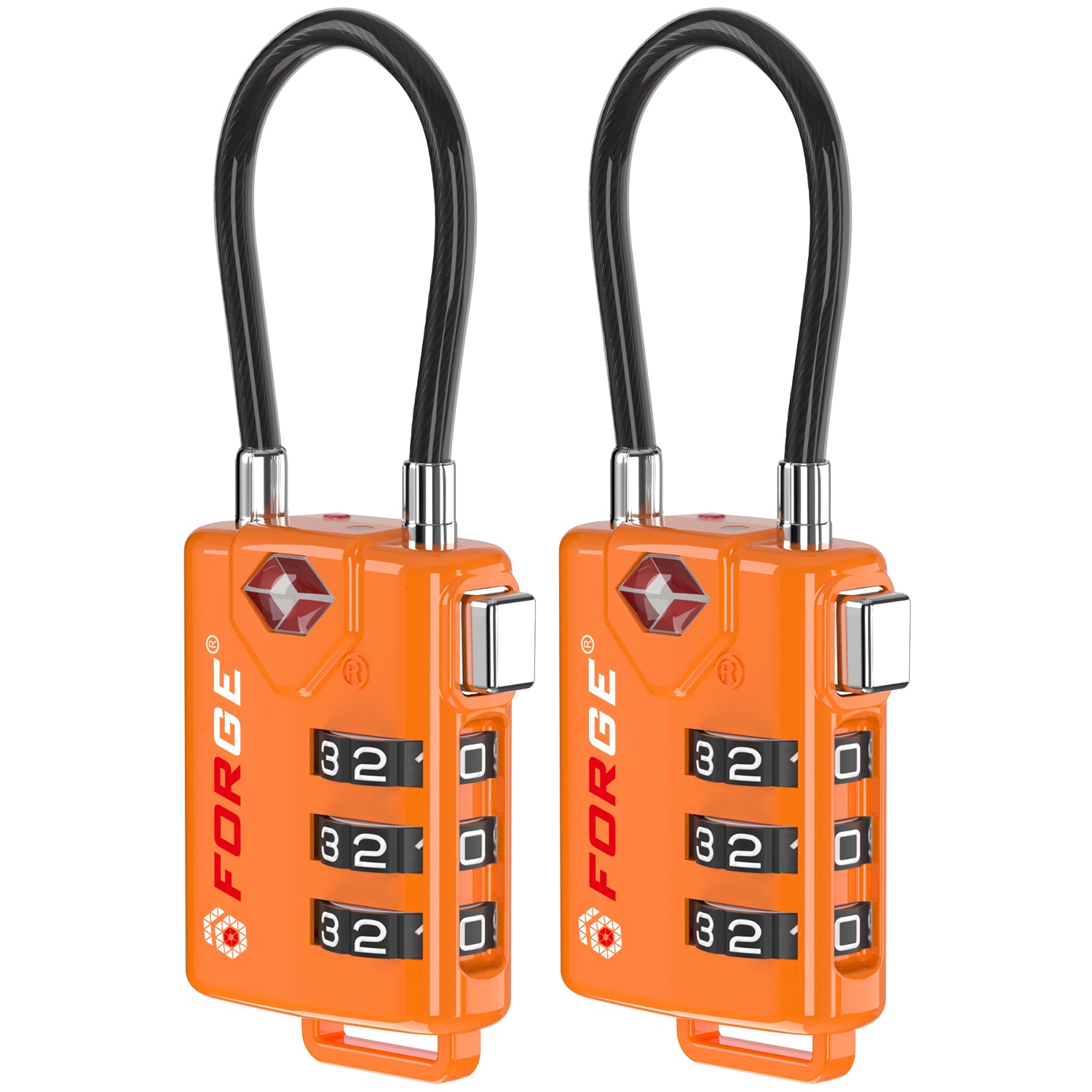 Forge TSA Approved Cable Luggage Lock with Easy-to-Read Dials (Eagle Series, Orange Pack)